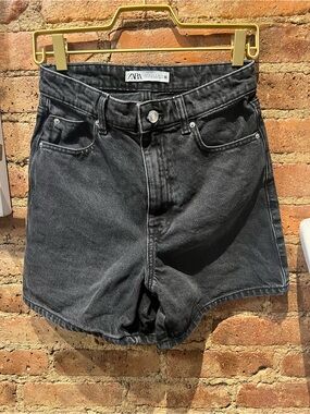 Zara Black Washed High-Rise Jean Shorts